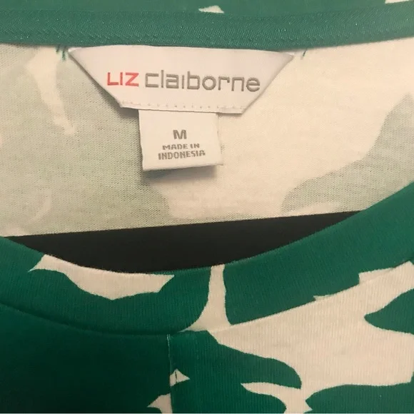 LIZ CLAIBORNE Shift Dress, M, Green/White/Yellow Floral Print, Cotton—NWOT - Picture 3 of 5